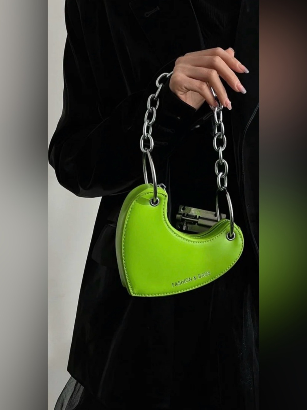 Lime Green Heart Chain Handle Bag